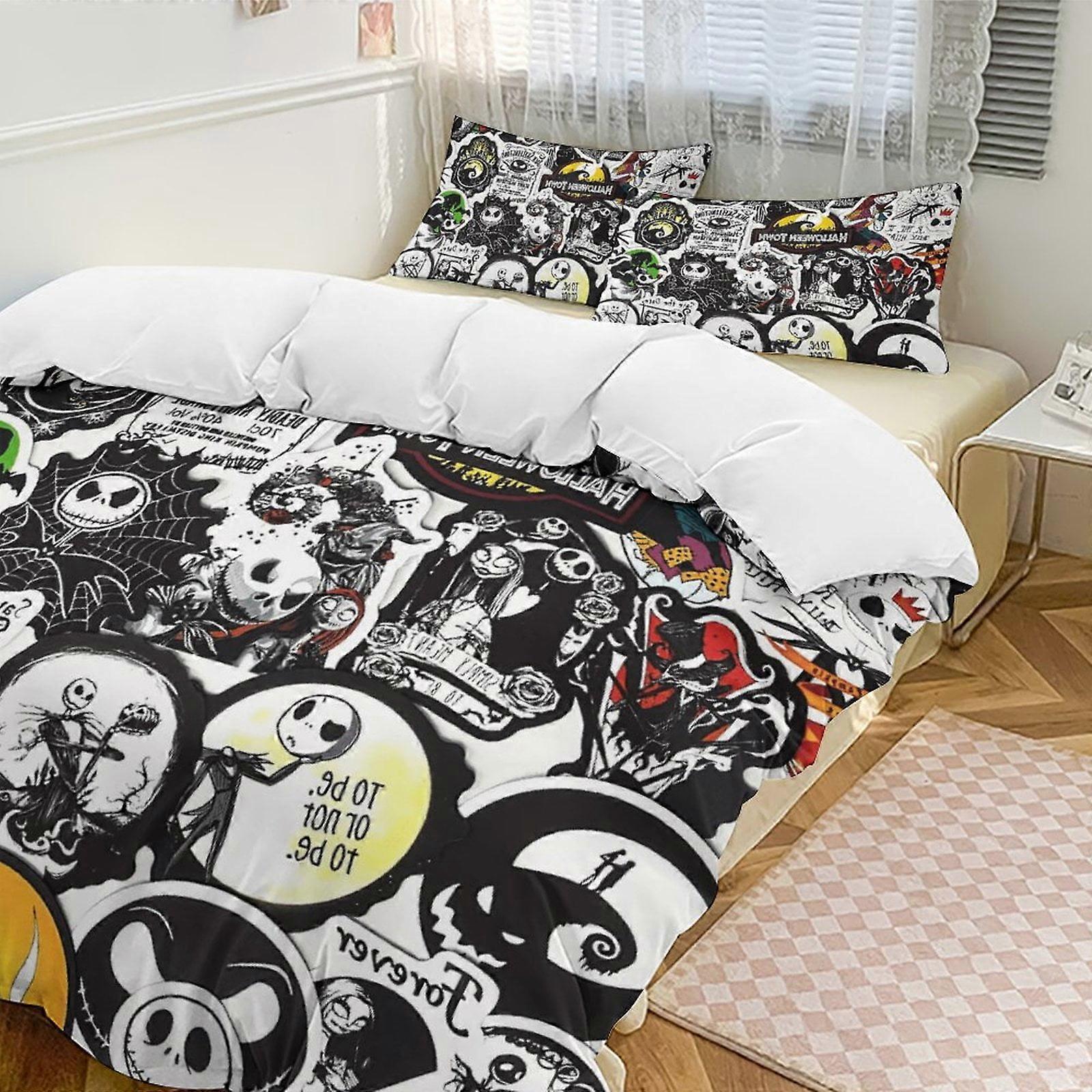 v6871  Bed Sheets Bedding Stickers Style The Nightmare Before Christmas Comforter Set Soft 3 Pcs Twin Bedding Sets Thicken for All Season, 1 Comforter