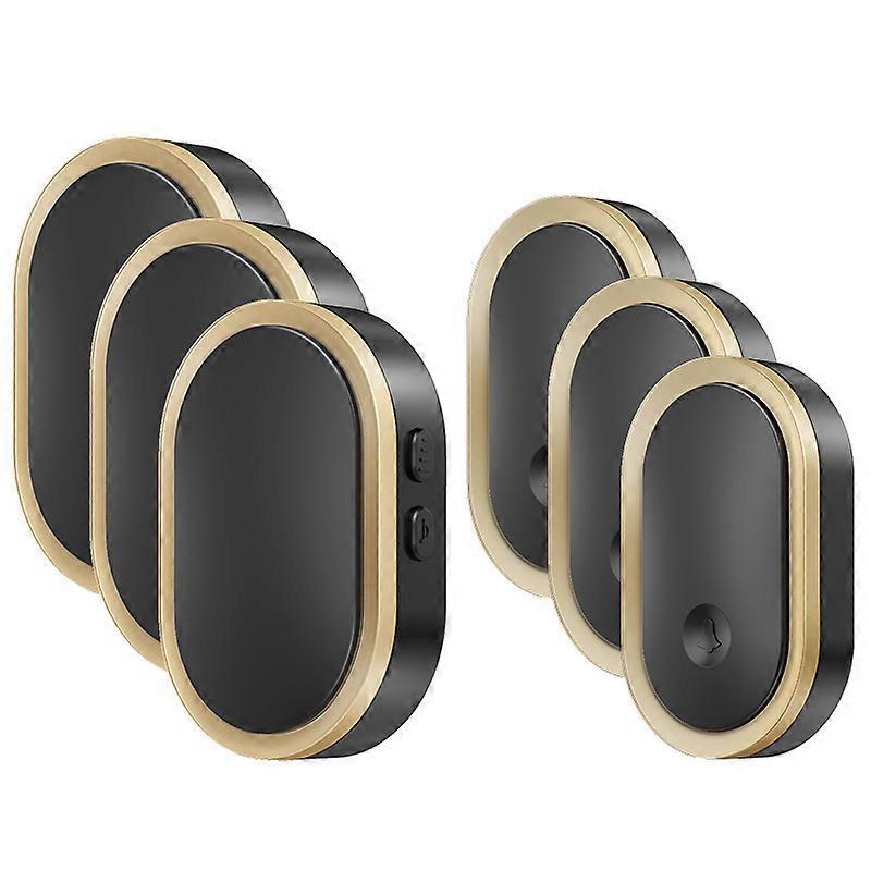 Home smart LED doorbell, 3 doorbells, 3 buttons, black gold