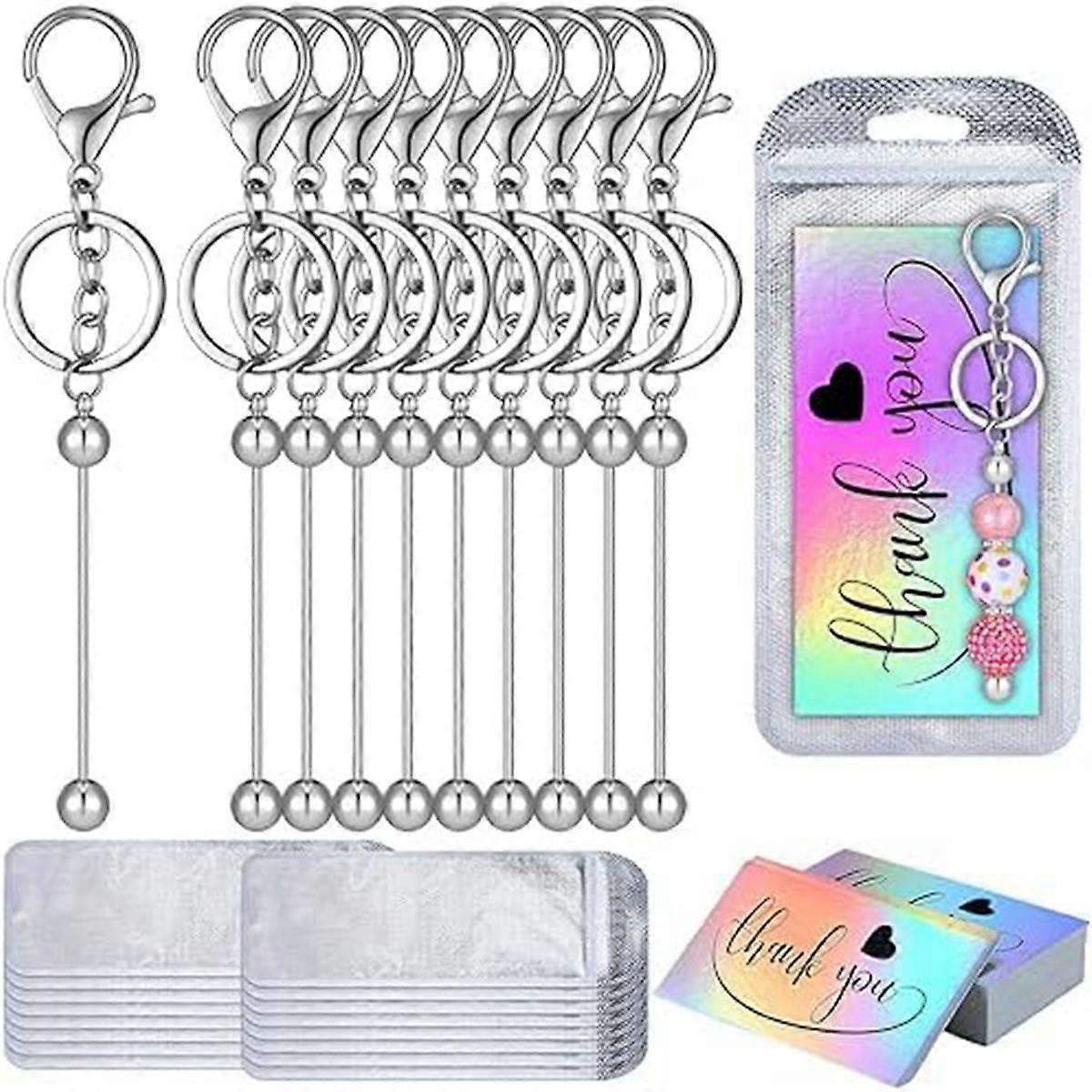 DIY Key Chain Supplies Including Beaded Key Chains Resealable Bags Holographic Thank You Cards DIYc