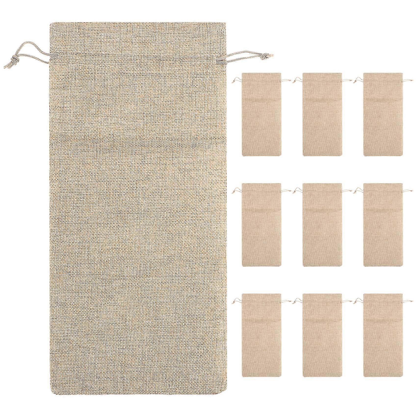 10pcs Jute Wine Bags, 14 X 6 1/4 Inches Hessian Wine Bottle Gift Bags With Drawstring
