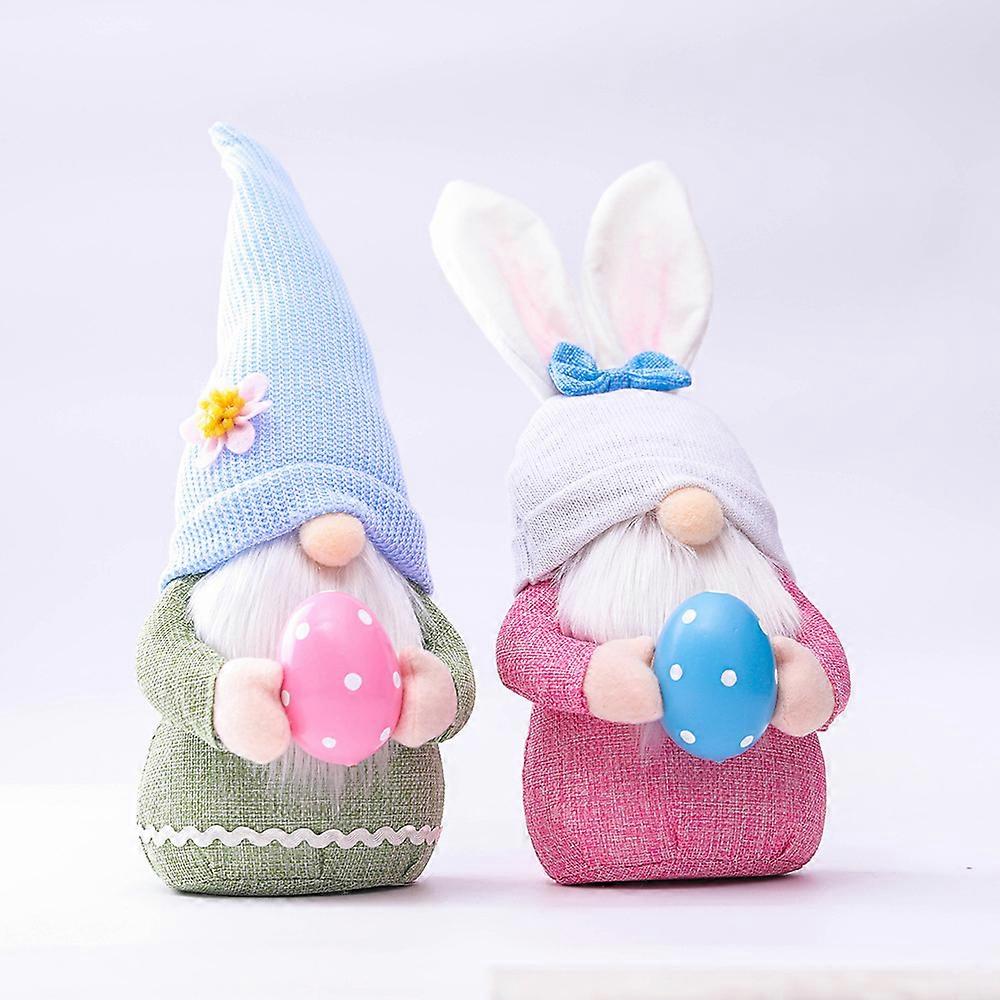 عيد الفصح الوردي الأذن منقوشة أرنب قزم دمية قزم دمية الحلي الزخرفية