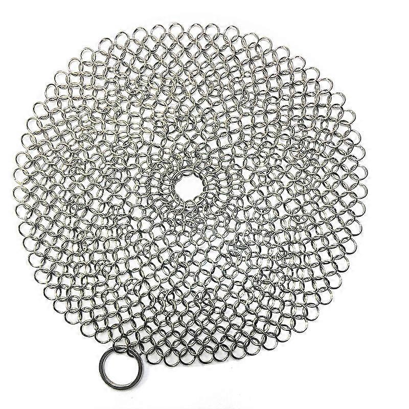 Round cast iron cleaner with durable plastic pan grill scraper