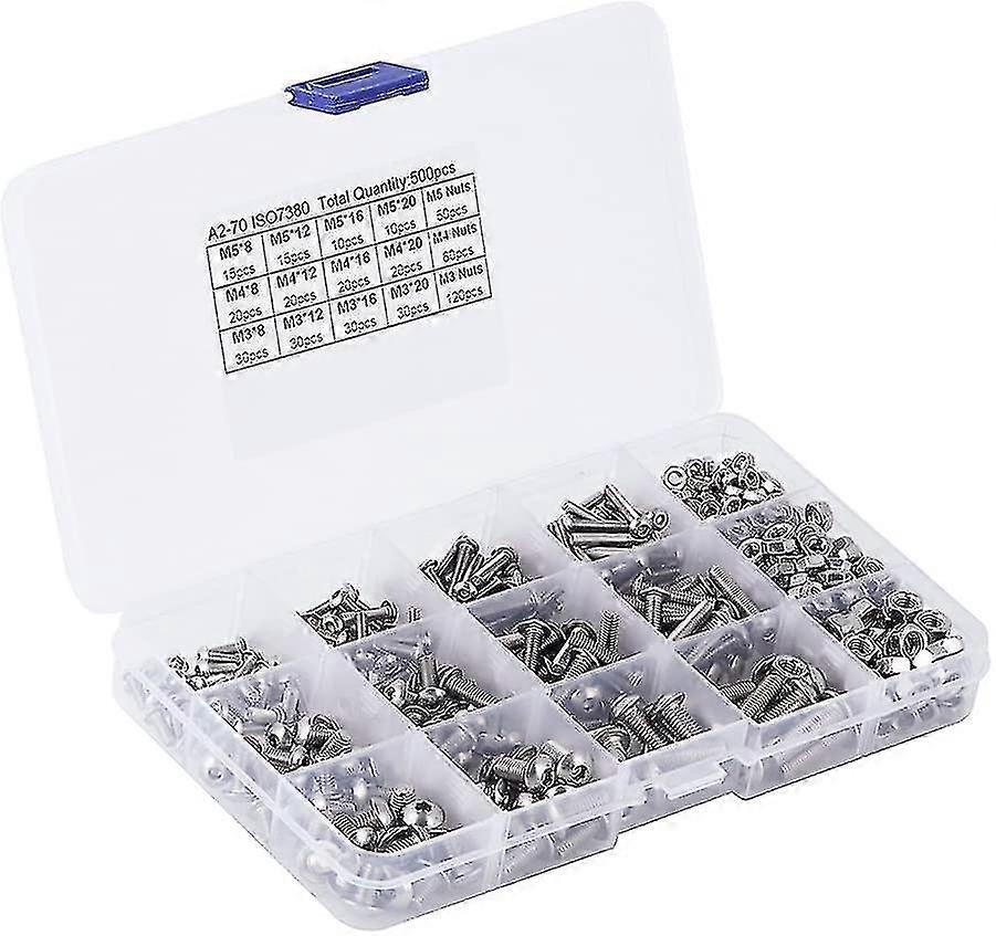 Screw  Nut Kit, 500pcs Flat Head Bolts Screw  Nut Assortment Kit
