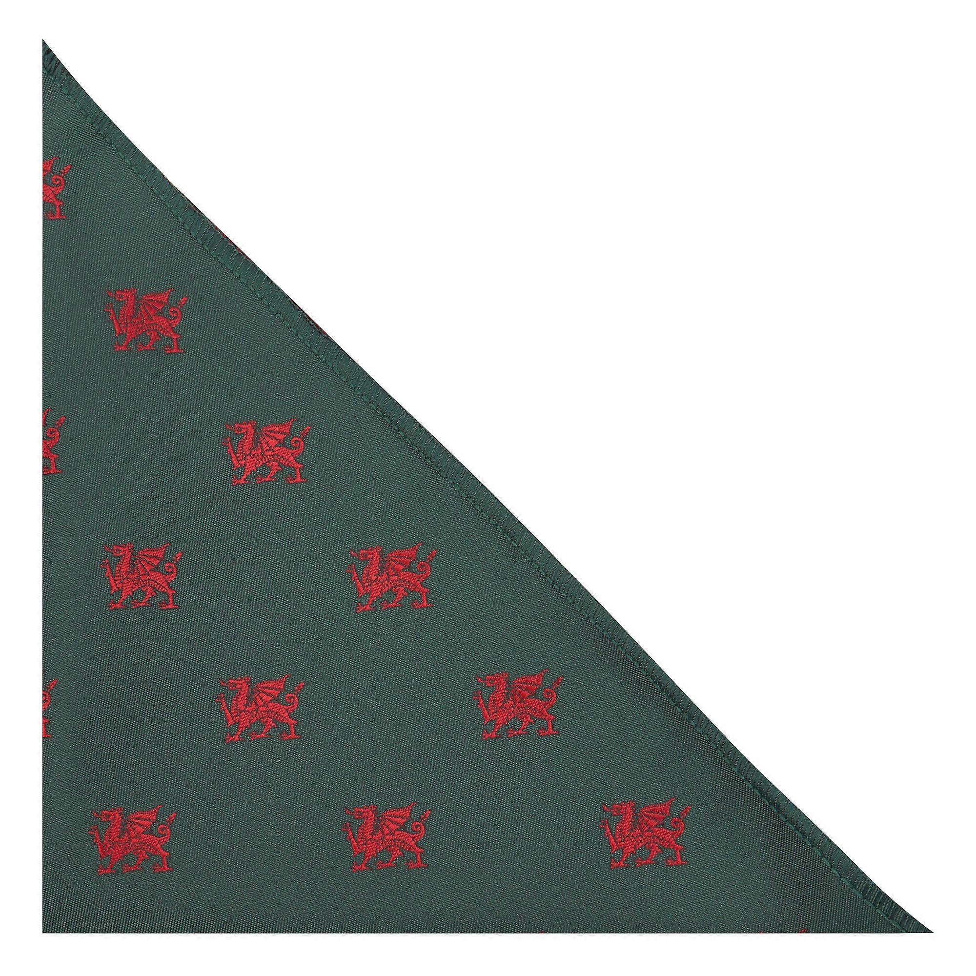 Dark Green Welsh Dragon Embroidered Pocket Square
