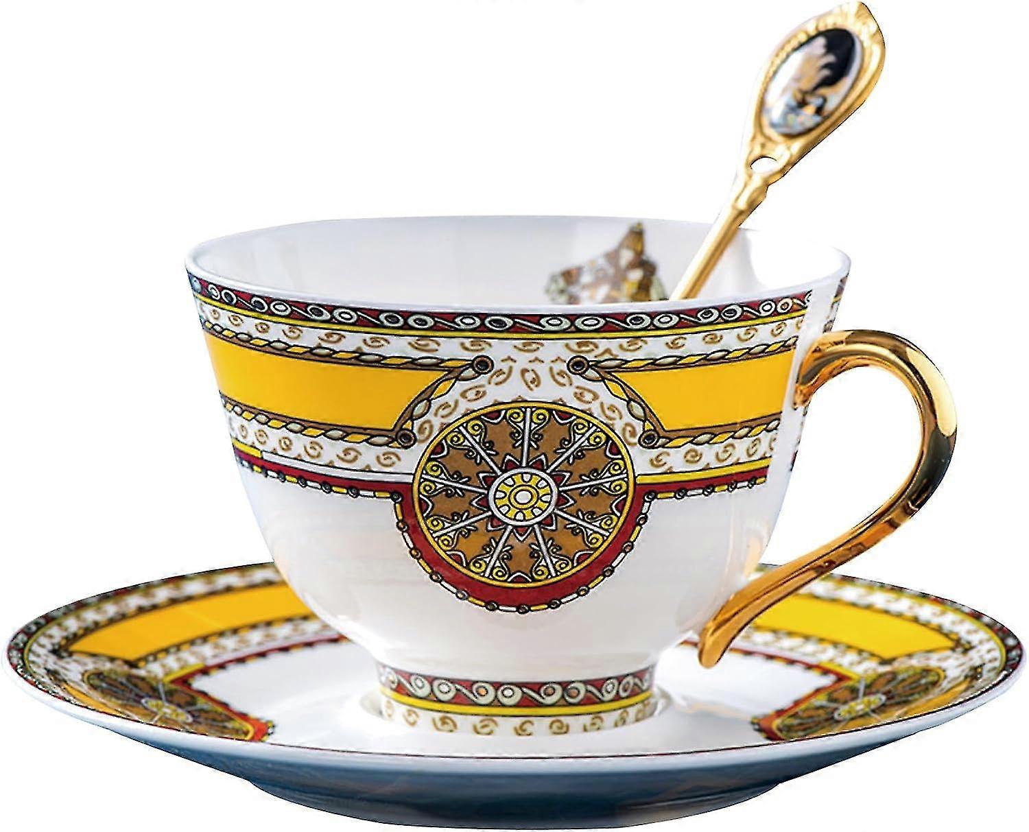 طقم أكواب وصحن شاي من الطراز الأوروبي ، مجموعة أكواب وصحون قهوة شاي من 1 ، طقم أكواب قهوة / شاي 7.03 أوقية مع صحن وملعقة لحفلة شاي (Ye