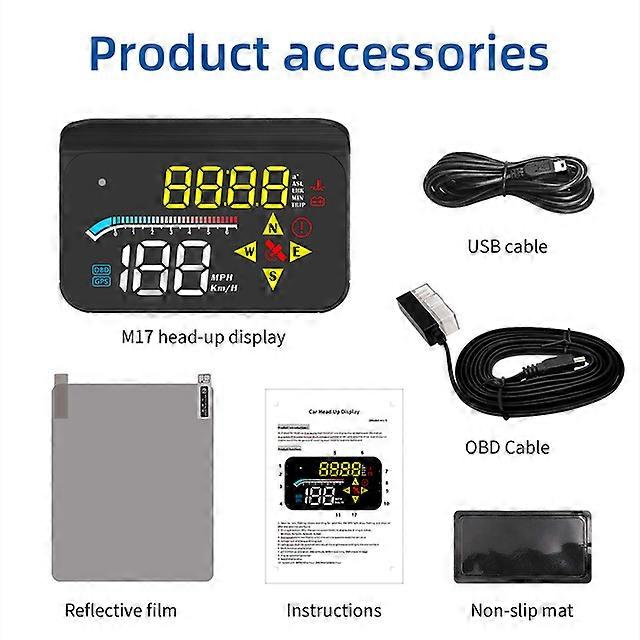 For All Cars Windshield Projector Car HUD Speedometer Auto Electronics Accessories M17 OBD GPS Head Up Display Digital