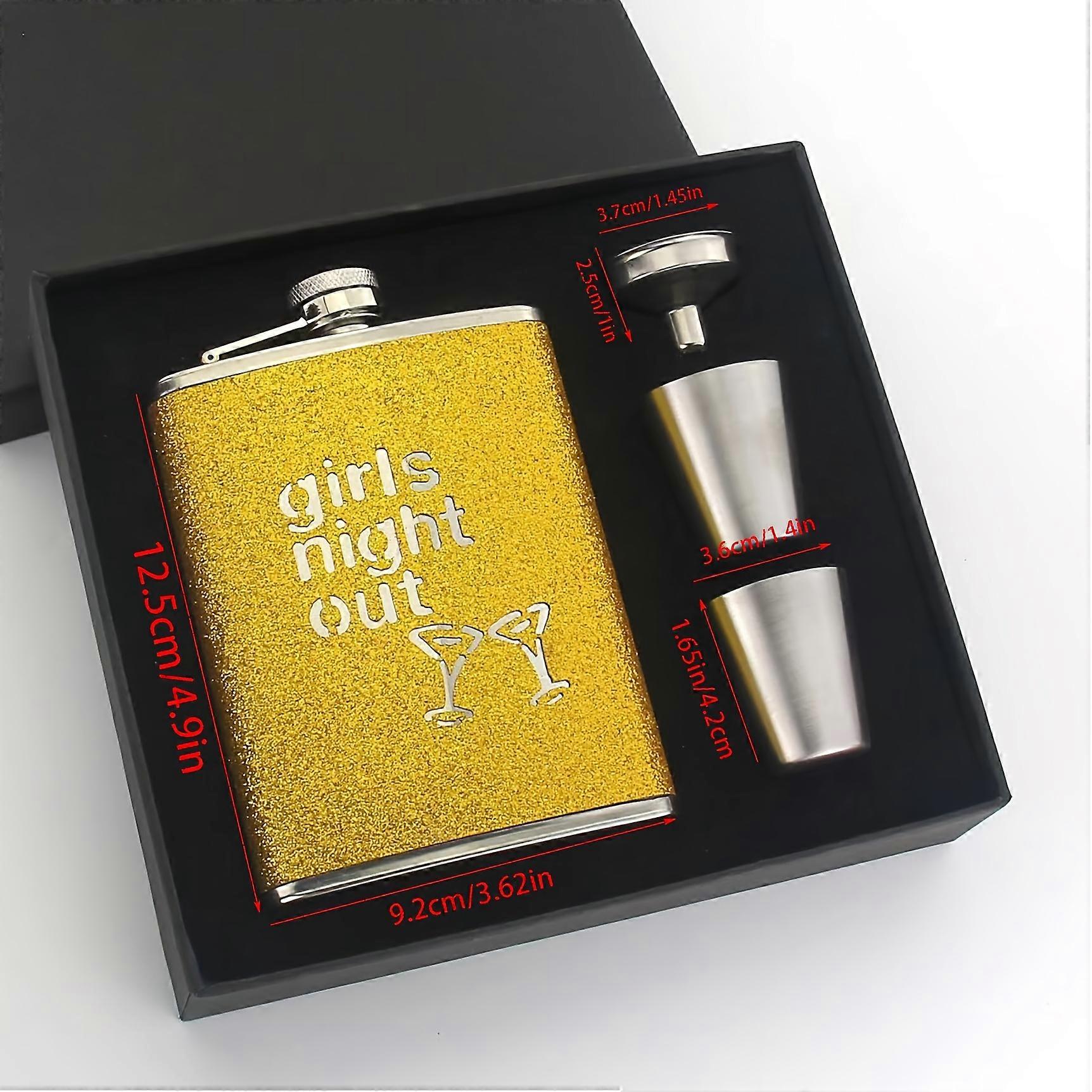 Glamorous Girls Night Out Wine Flask Set - 8oz Stainless Steel, Leak-proof with Shimmering Glitter Coat & Handy Funnel, Perfect Pocket-Sized Cute Flas