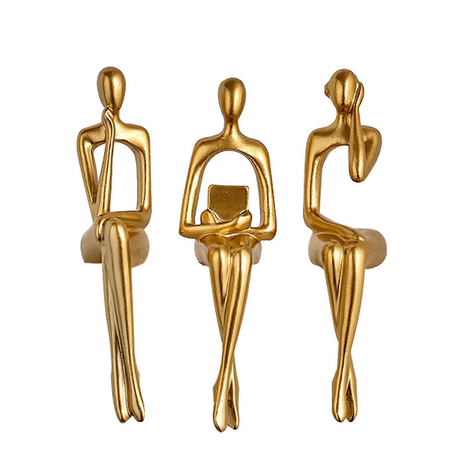 3pcs Modern Gold Shelf Display Exquisite Stylish Bookshelf Decor Thinker Statue