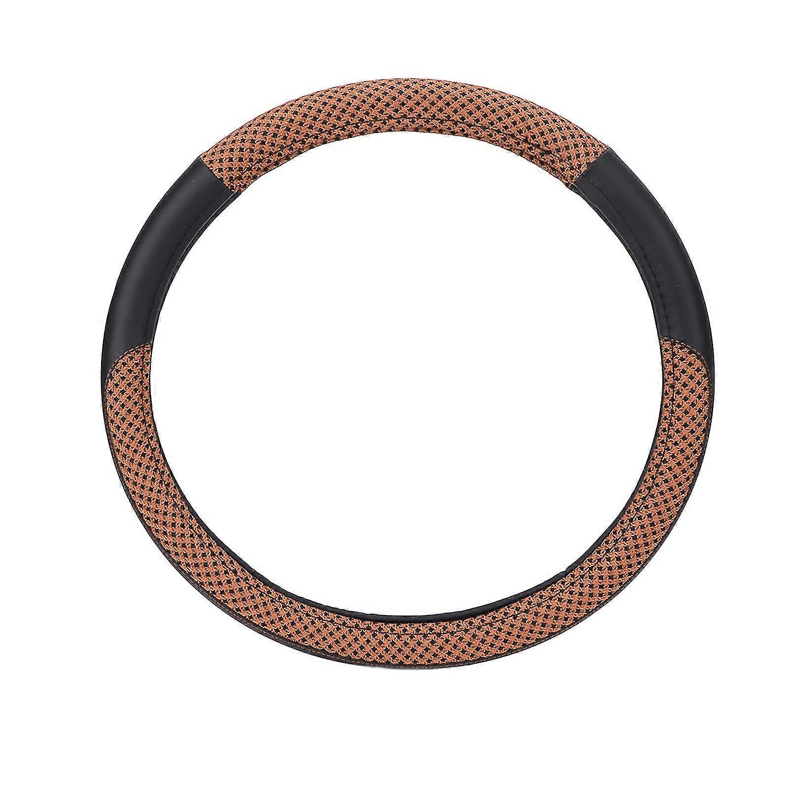 15in Universal Car Steering Wheel Cover - Brown Artificial Leather Protector