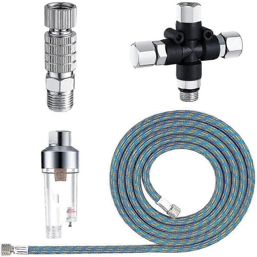 4pcs Airbrush Adapter Set, 6 Ft Braided Air Hose, 3 Way Airbrush Air Hose Splitter Manifold Adjustm