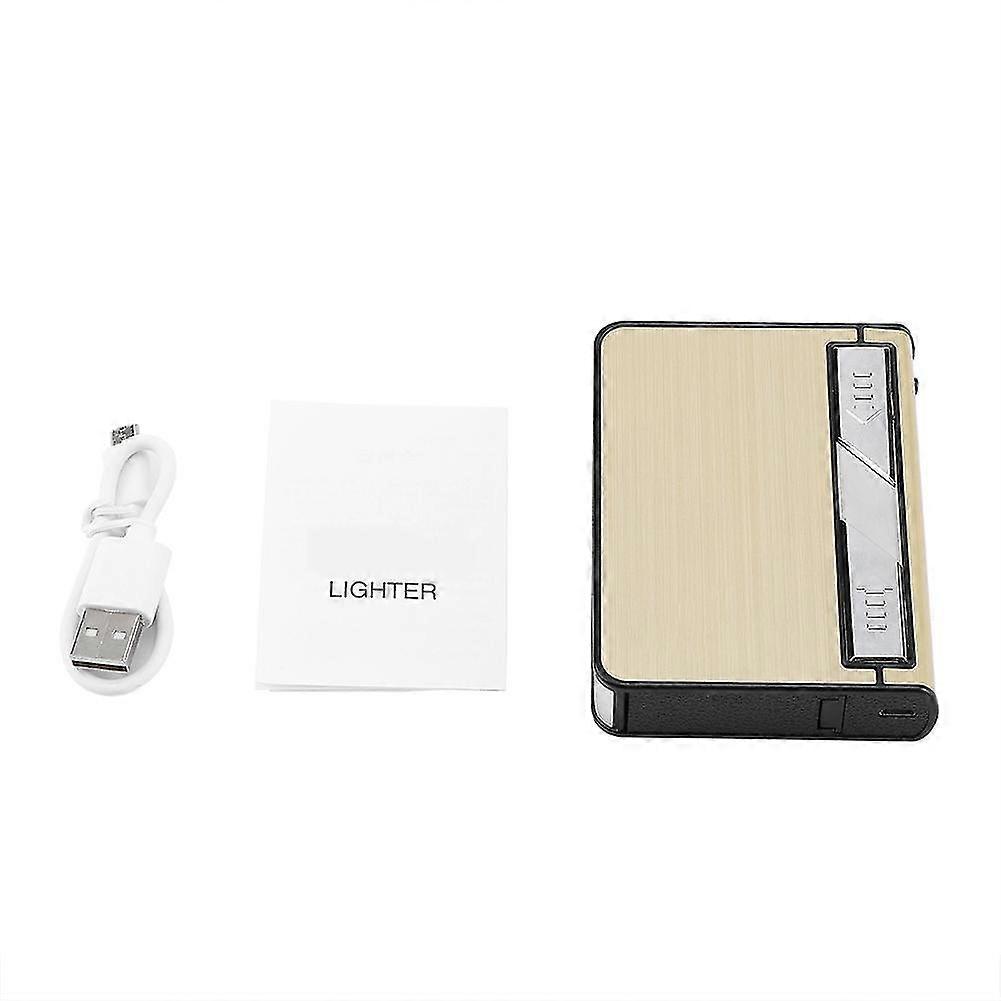 Golden Metal Box Holder USB Automatic Cigarette Storage Case With Inbuilt Windproof Lighter