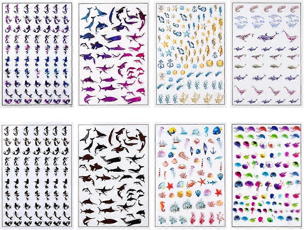 8 Sheets Ocean Resin Decorative Films Non-adhesive Transparent Image Sheets for Resin Dolphin Jellyfish Printed Sheets Mermaid Whale Shell Starfish Re