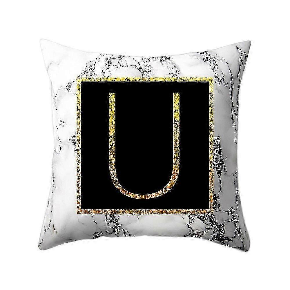 U Alphabet White Marble Pattern Pillow Case