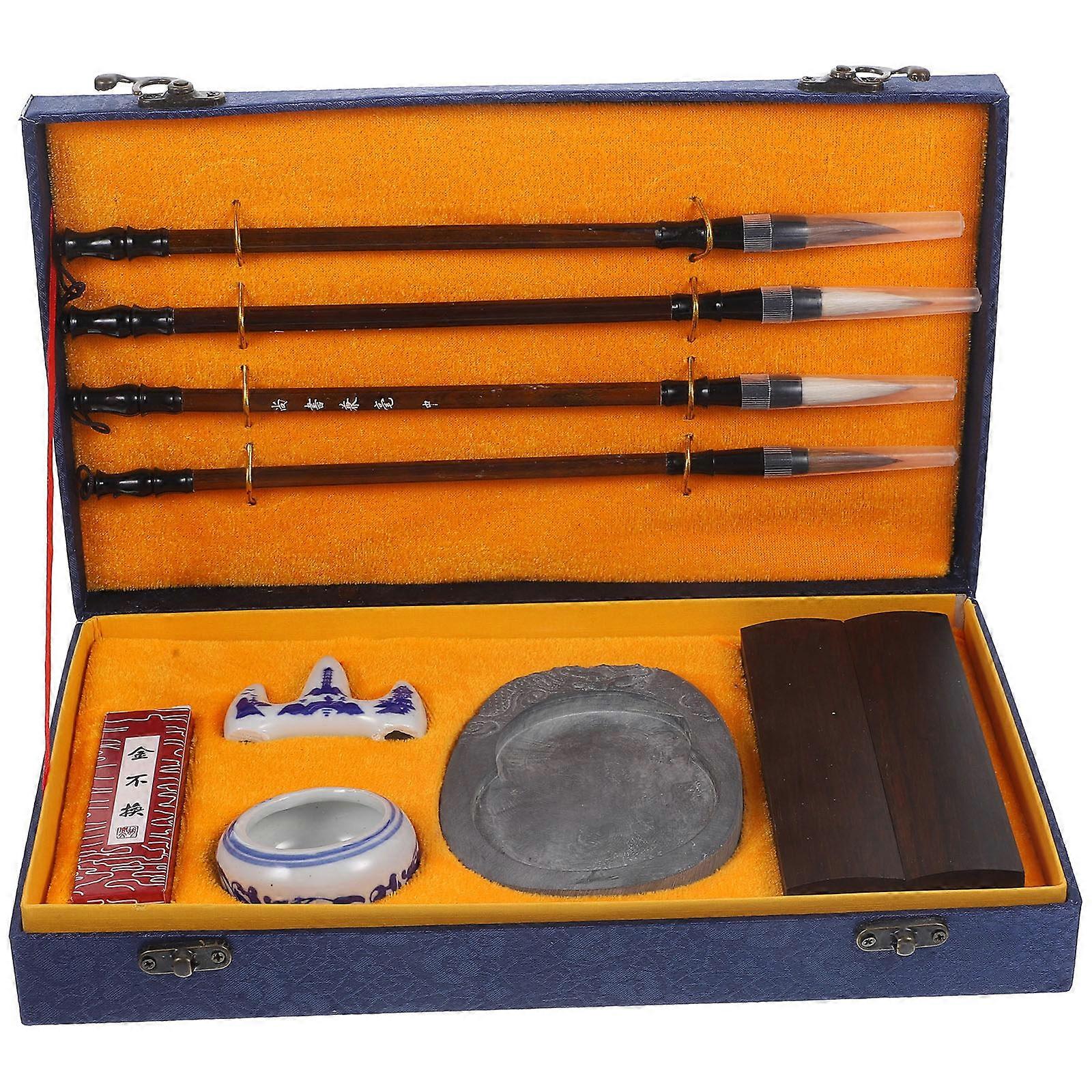 1 Set of Ink Brush Chinese Writing Brush Study Ink Stick Ink Stone for Student Calligraphy Practicing