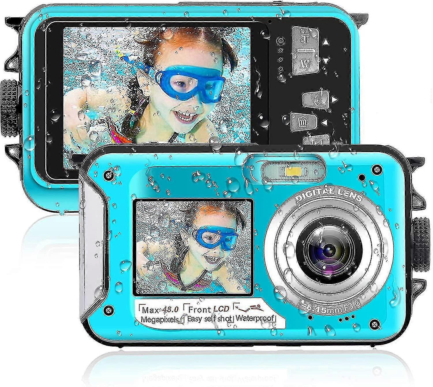 防水カメラ10フィート2.7kフルHd 48mp水中カメラ16倍デジタルズーム防水デジタルカメラセルフタイマーデュアルスクリーン水中カメラ用S用