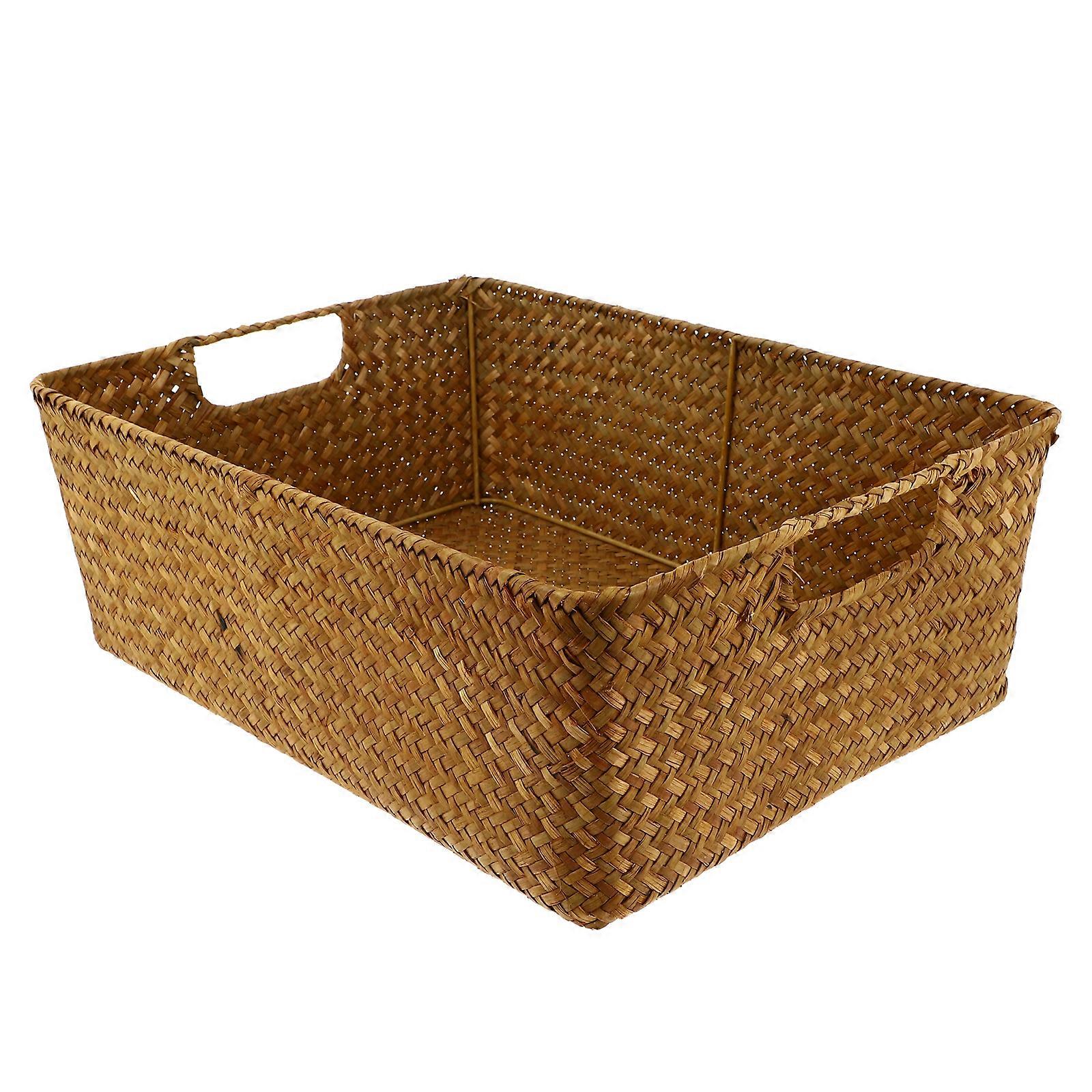 1Pc Woven Seaweed Basket Durable Rectangular Storage Box for Home Organization