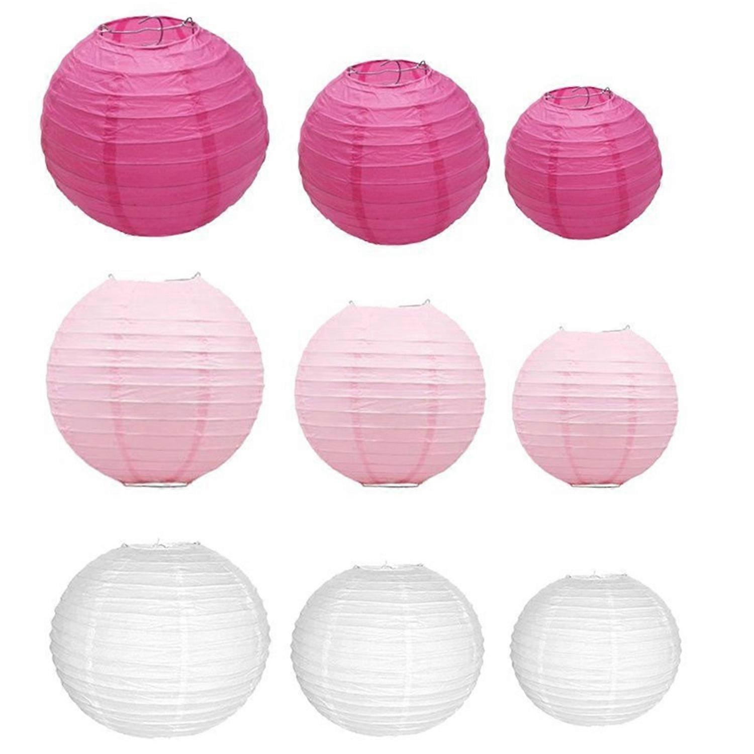 9Pcs New Year Paper Lantern Ornament Solid Color Round Lantern Holiday Party Scene Layout Decoration