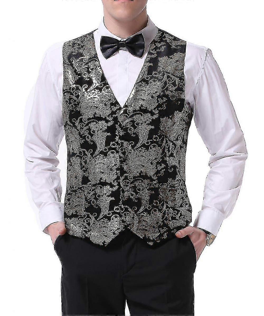 رجل الخامس الرقبة المطبوعة الأعمال عارضة الذهب الفضة بدلة سترة