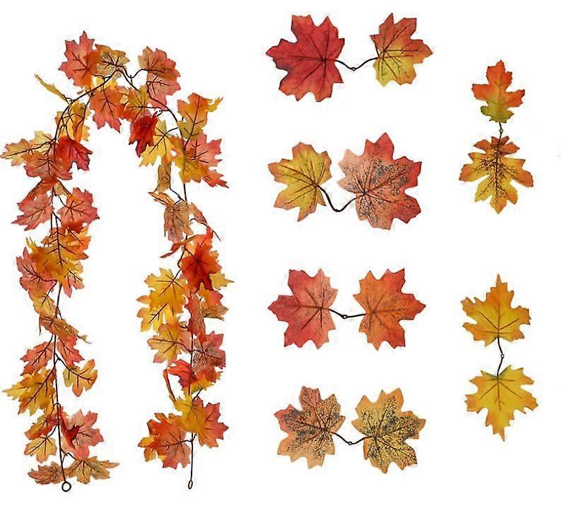 2 Pack Maple Leaf, Artificial Autumn Foliage Garland for Wedding Fireplace Party