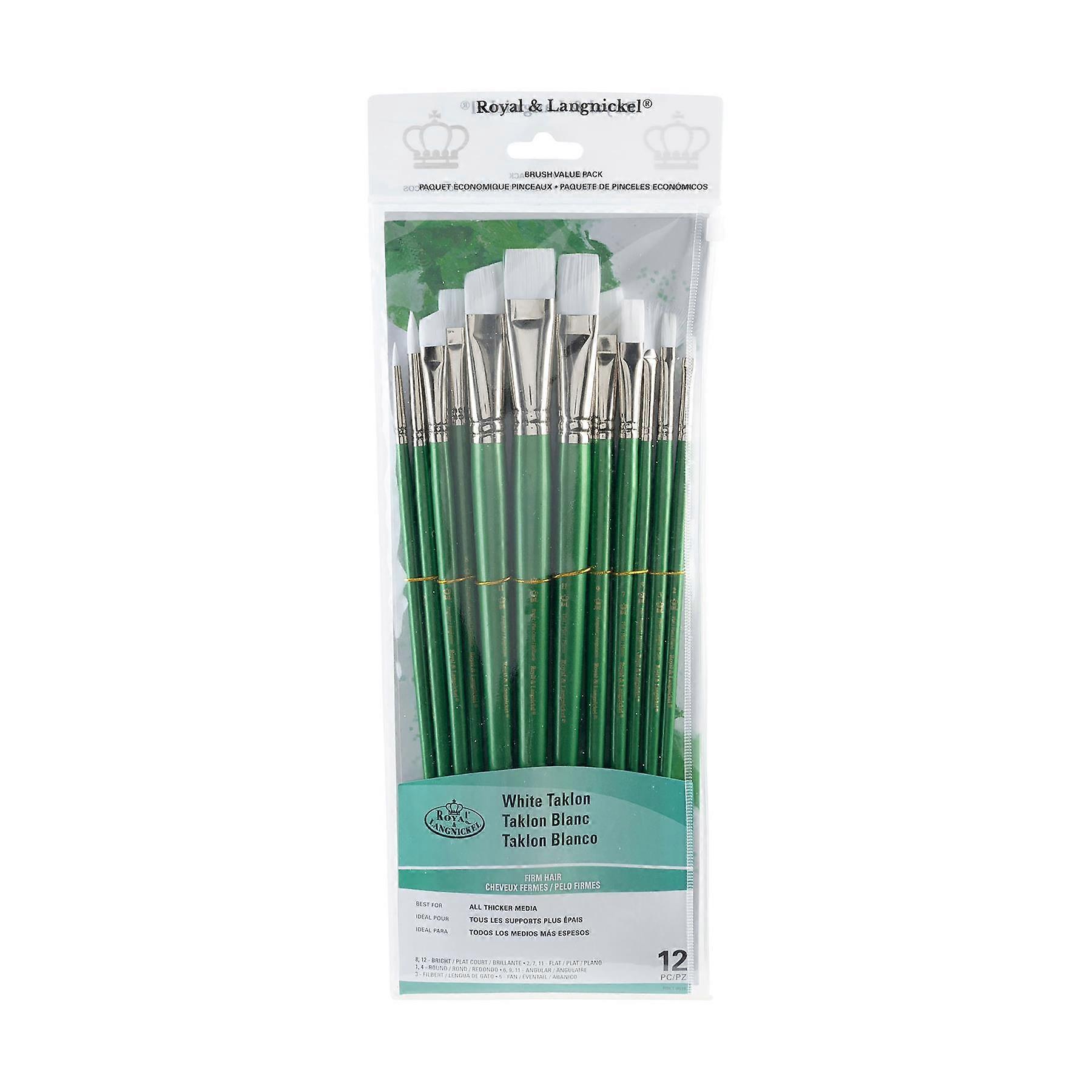 Royal & Langnickel White Taklon Long Handle Paint Brush Value Pack 12pc