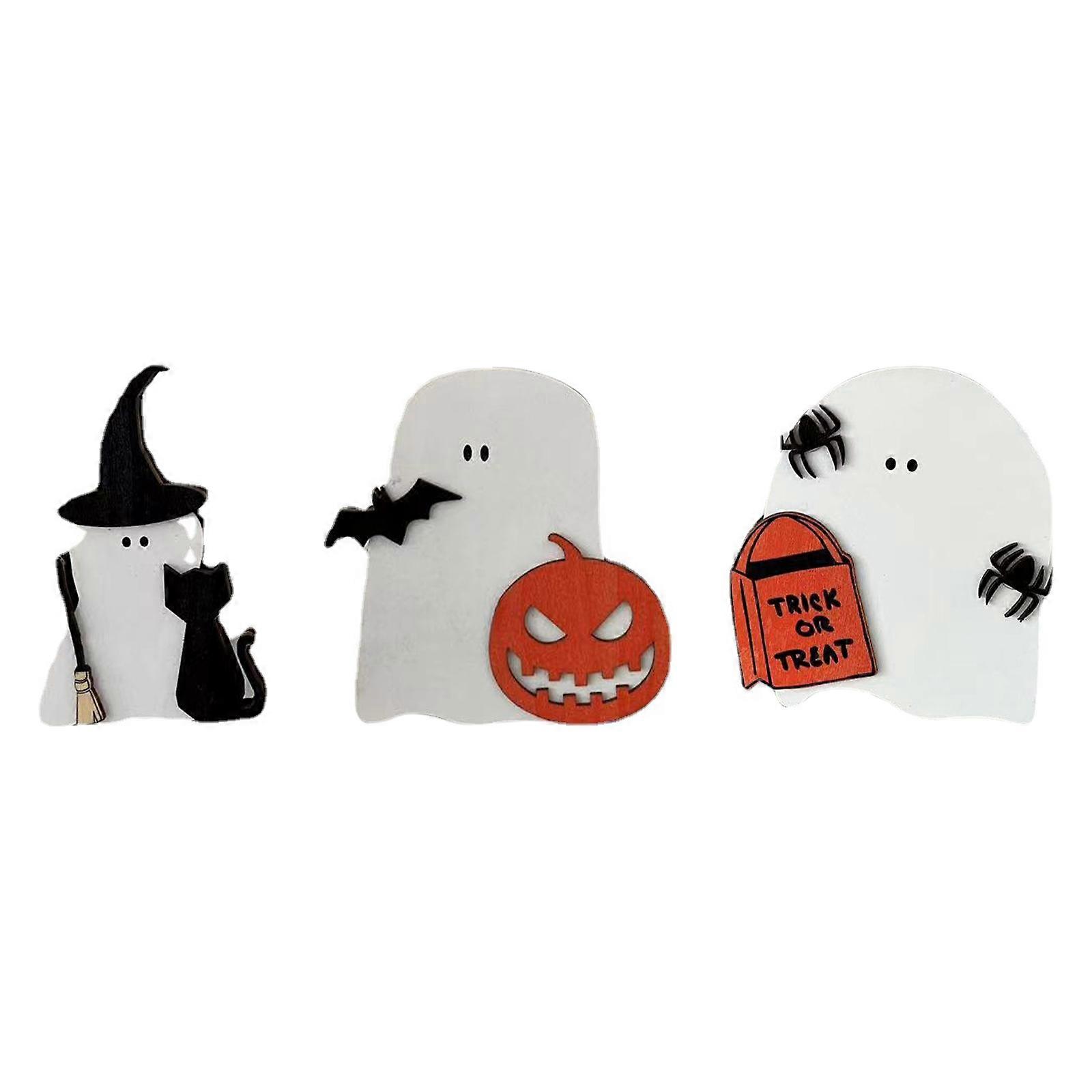 Rustic Halloween Tiered Tray Decor, Handmade Wooden Ghosts Set