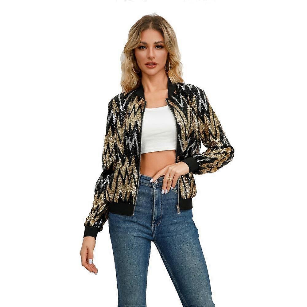 Spring and Autumn Women's Long Sleeve Fashion Tops Trendy Sequin Jacket