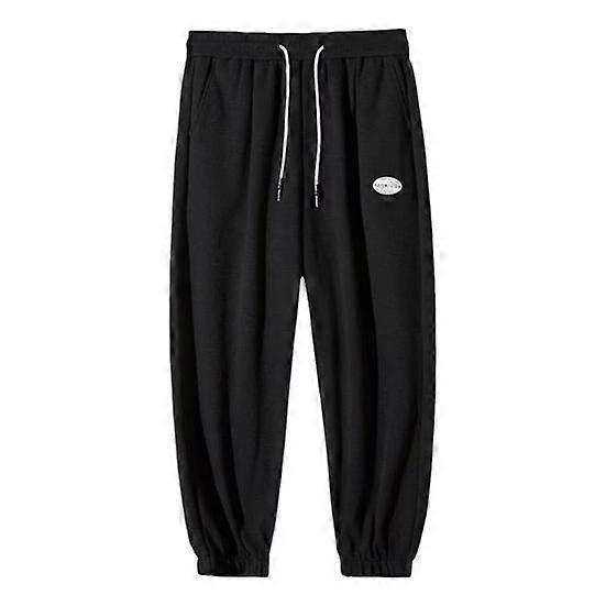 Men Spring Fall Pants with Side Pockets Drawstring Elastic Waist Plus Size Ankle-banded