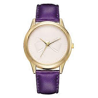 Femmes Emboss Bowknot Cadran Alliage Quartz Montre PU Bracelet Montre-bracelet (Violet)