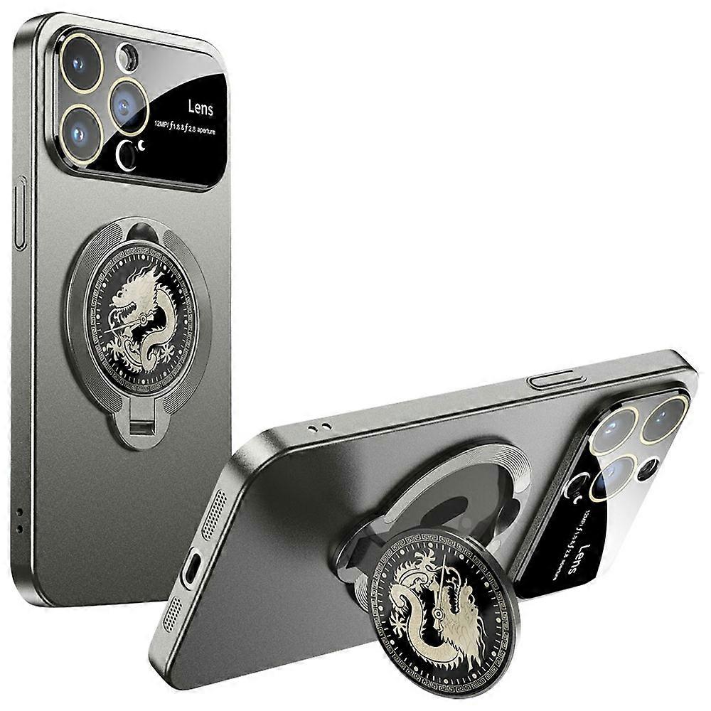 For iPhone 15 Pro Max Case Compatible with MagSafe Loong Pattern Kickstand Rubberized PC Cover