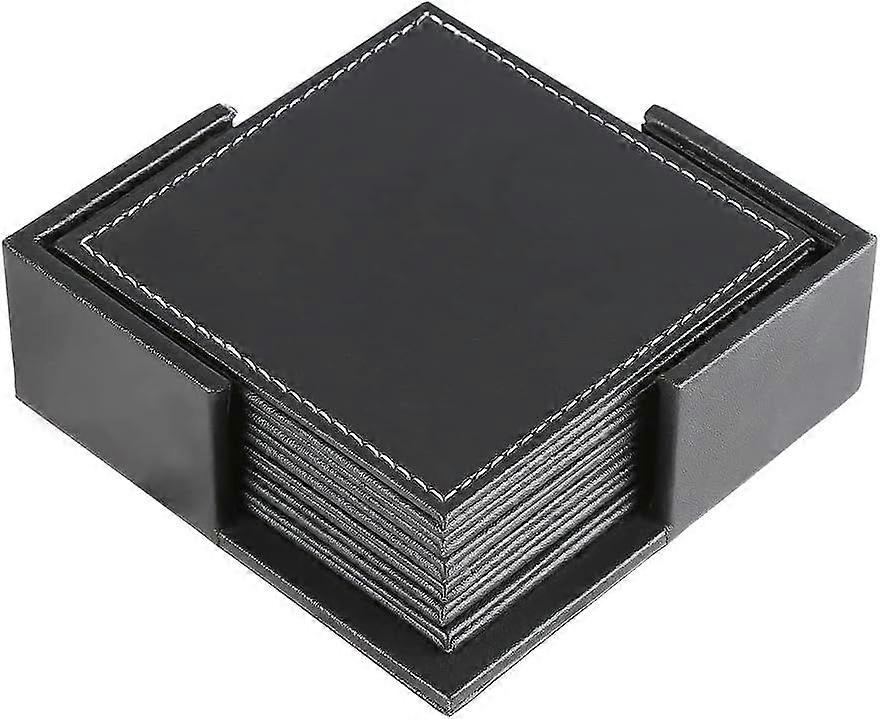 Set of 6 Black Leather Coasters