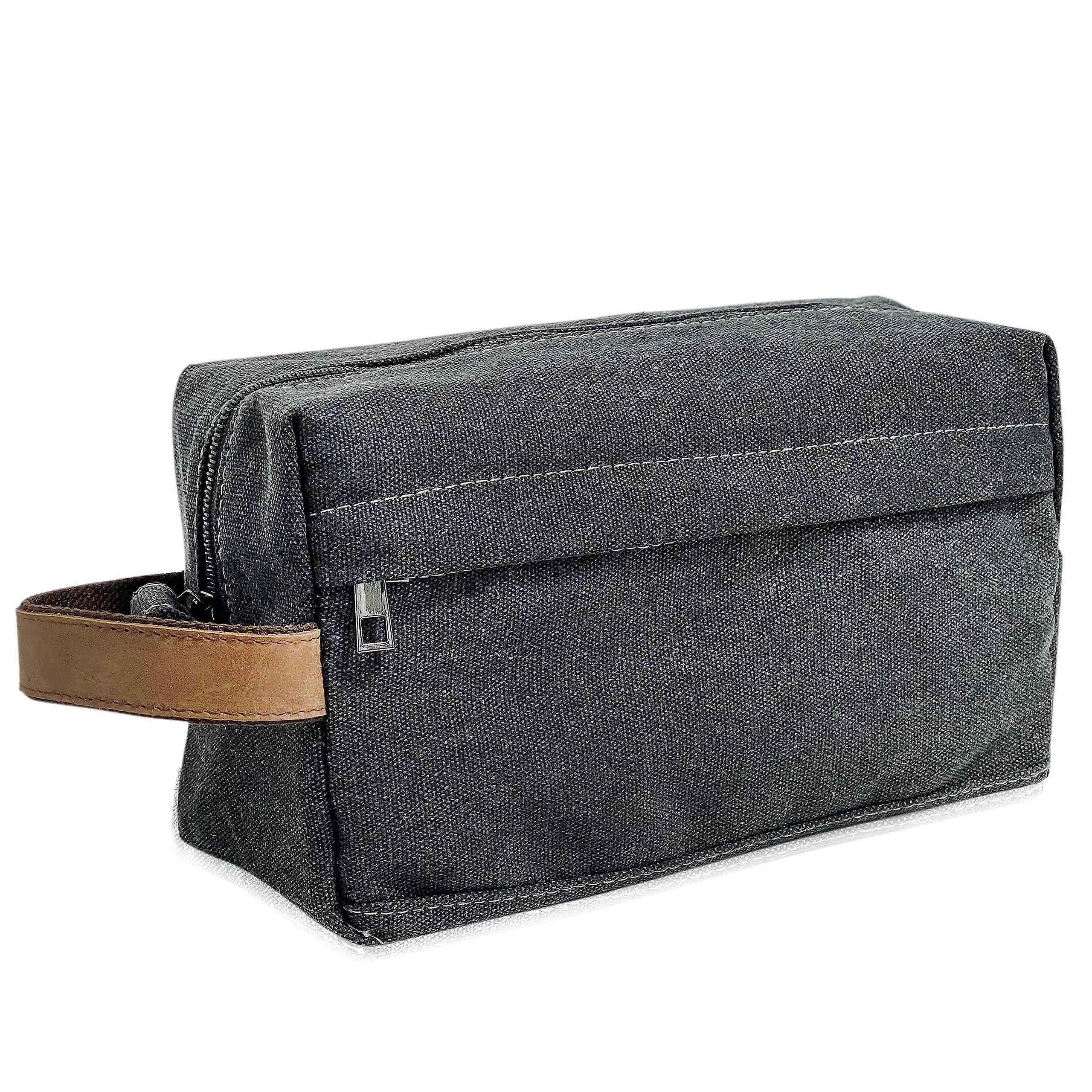 Canvas Travel Toiletry Bag Compact Size Leather Handle For Women Small Travel Dopp Kit Hanging Toiletry Organizer