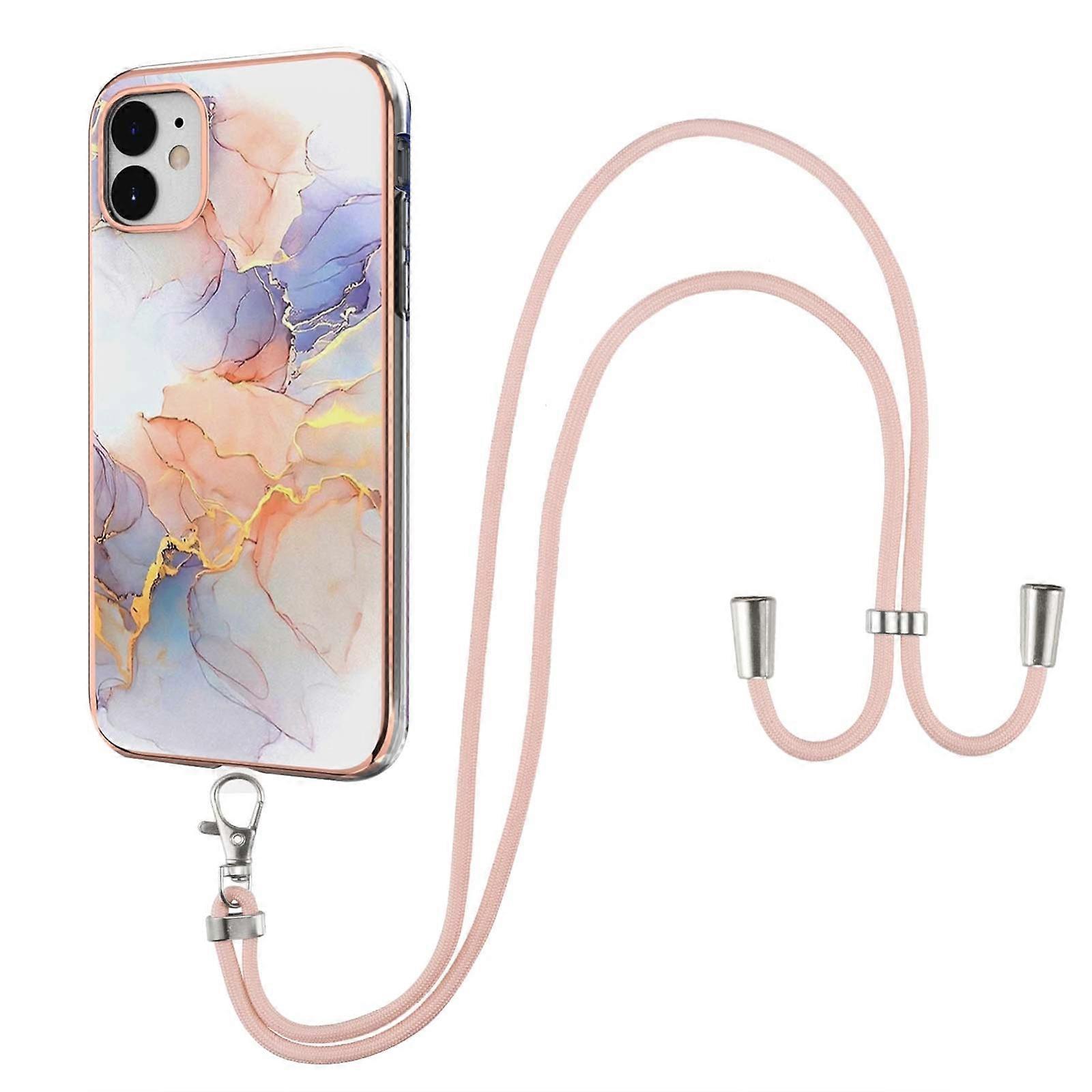 For iPhone 11 Electroplating Pattern IMD TPU Shockproof Case with Neck Lanyard