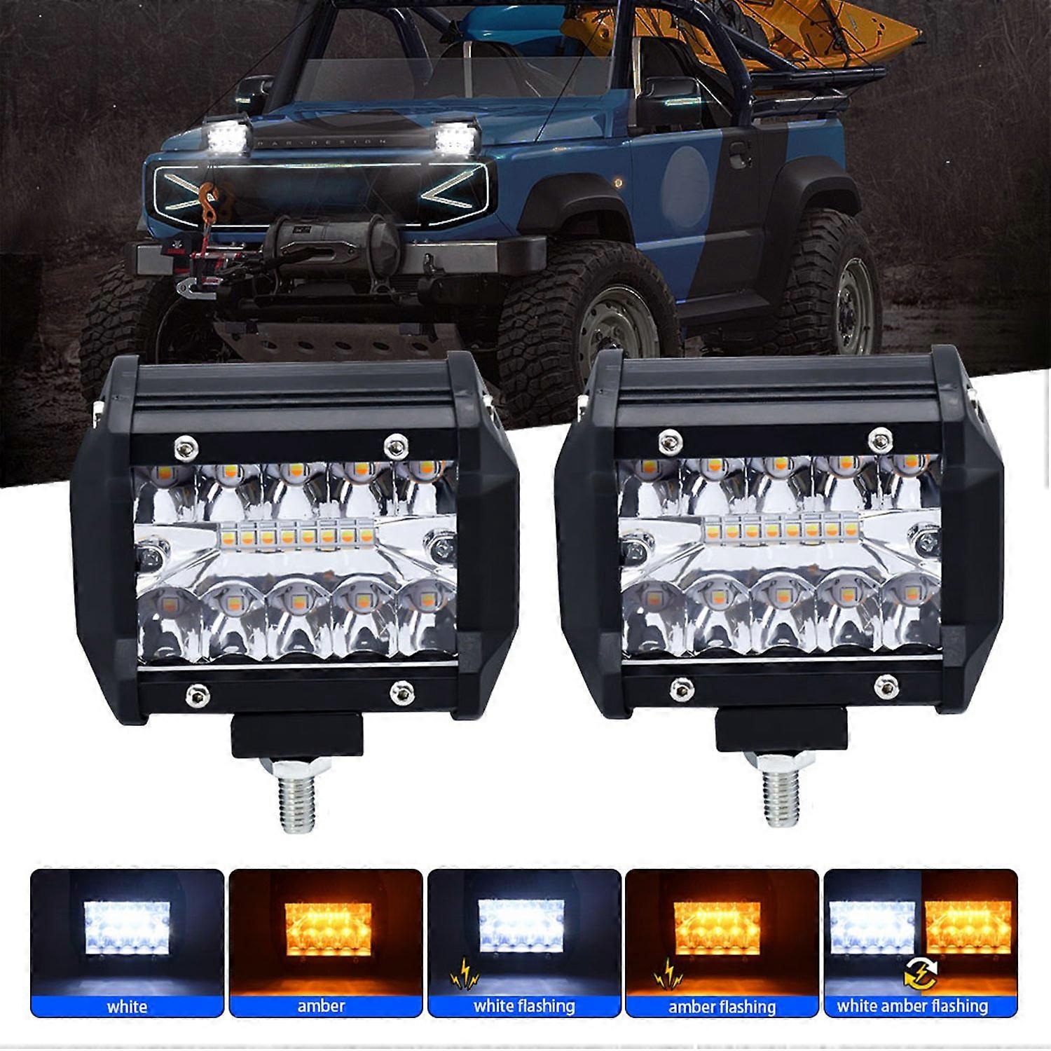 2Pcs 4inch LED Work Light Bar LED Flood Spot Combo Fog Lamp Driving Light with 5 Lights Modes for Of