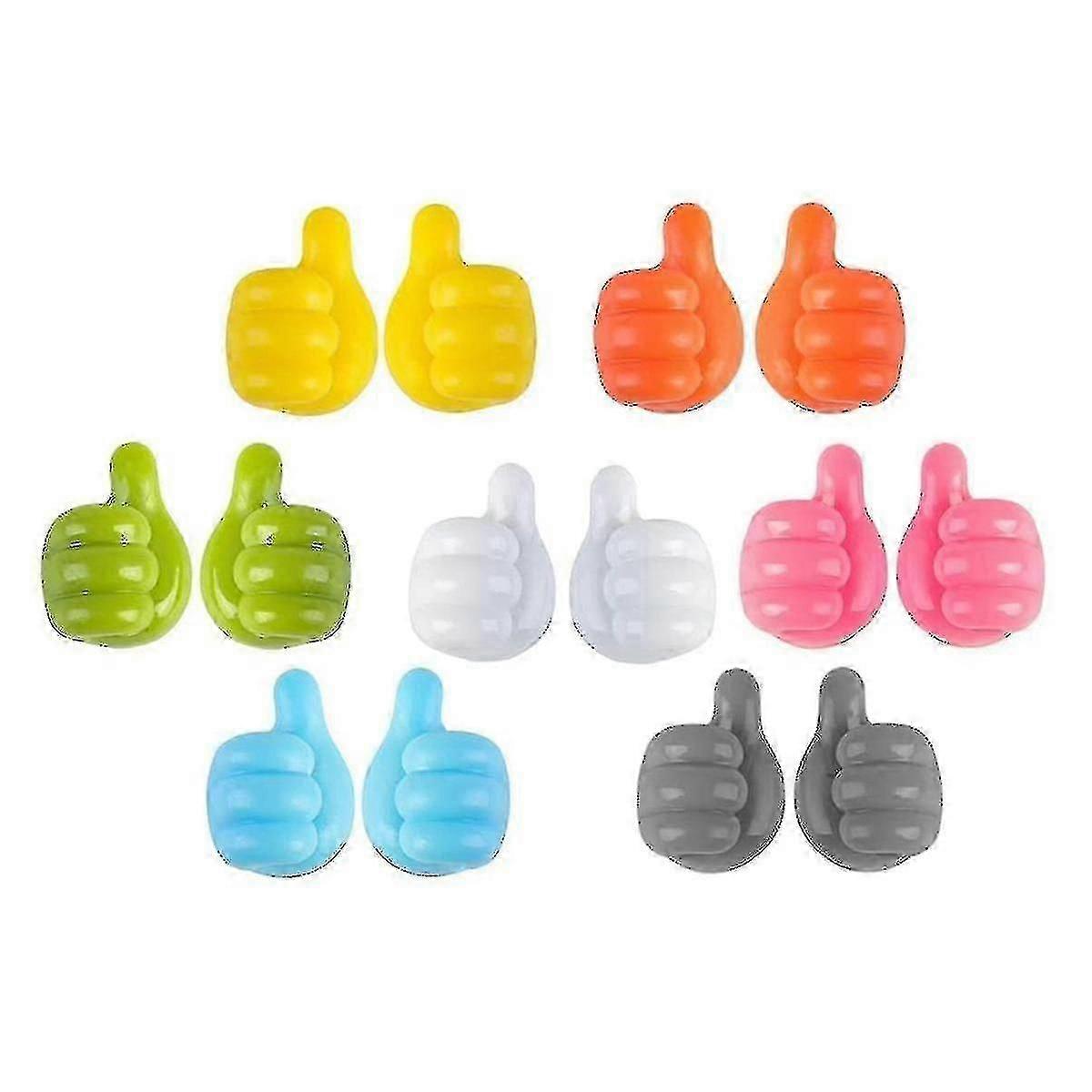 14 Pcs Thumb Wall Hook Creative Self Adhesive For Storing Data Cables