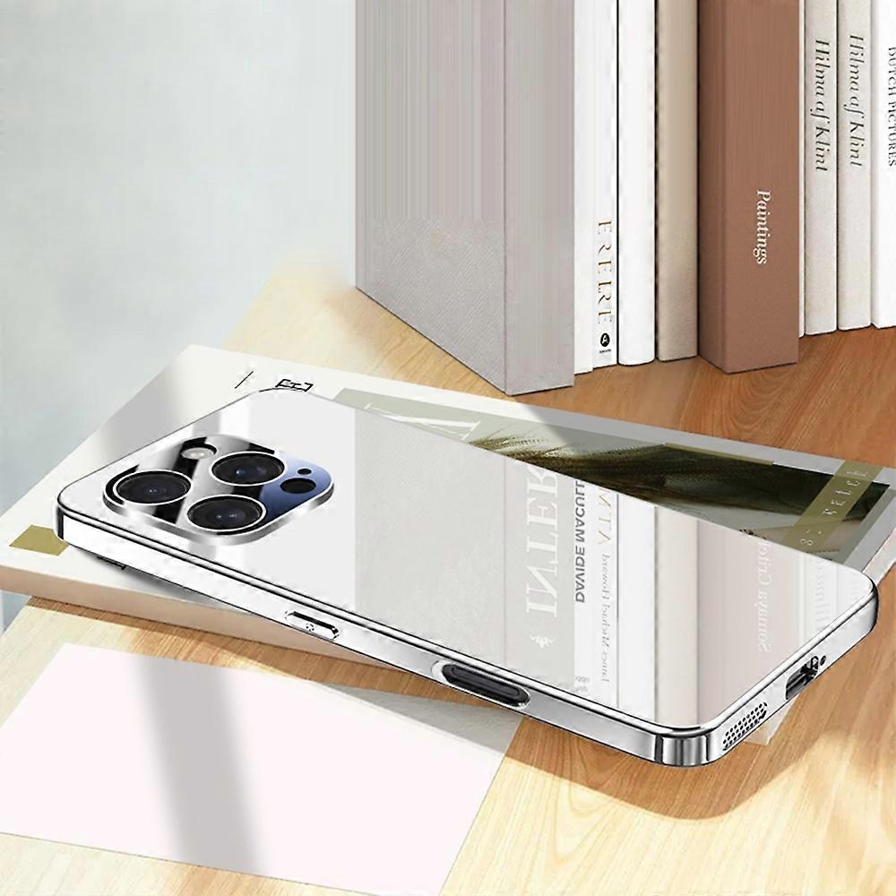 For iPhone 16 Pro Max Case Electroplating PC Phone Back Cover with Camera Lens Protector - Silver