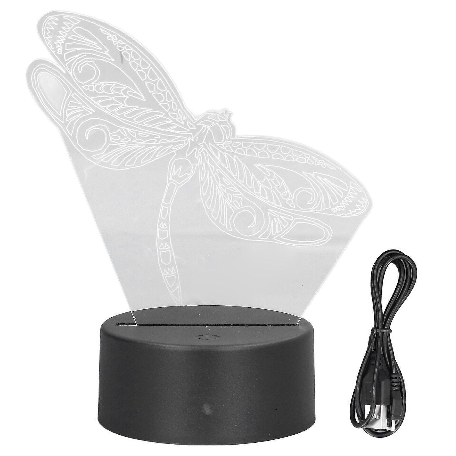 Dragonfly Pattern 3D Light 7 Color Changing LED Night Light USB Battery Powe 3D Decorative Lamp for Bedroom
