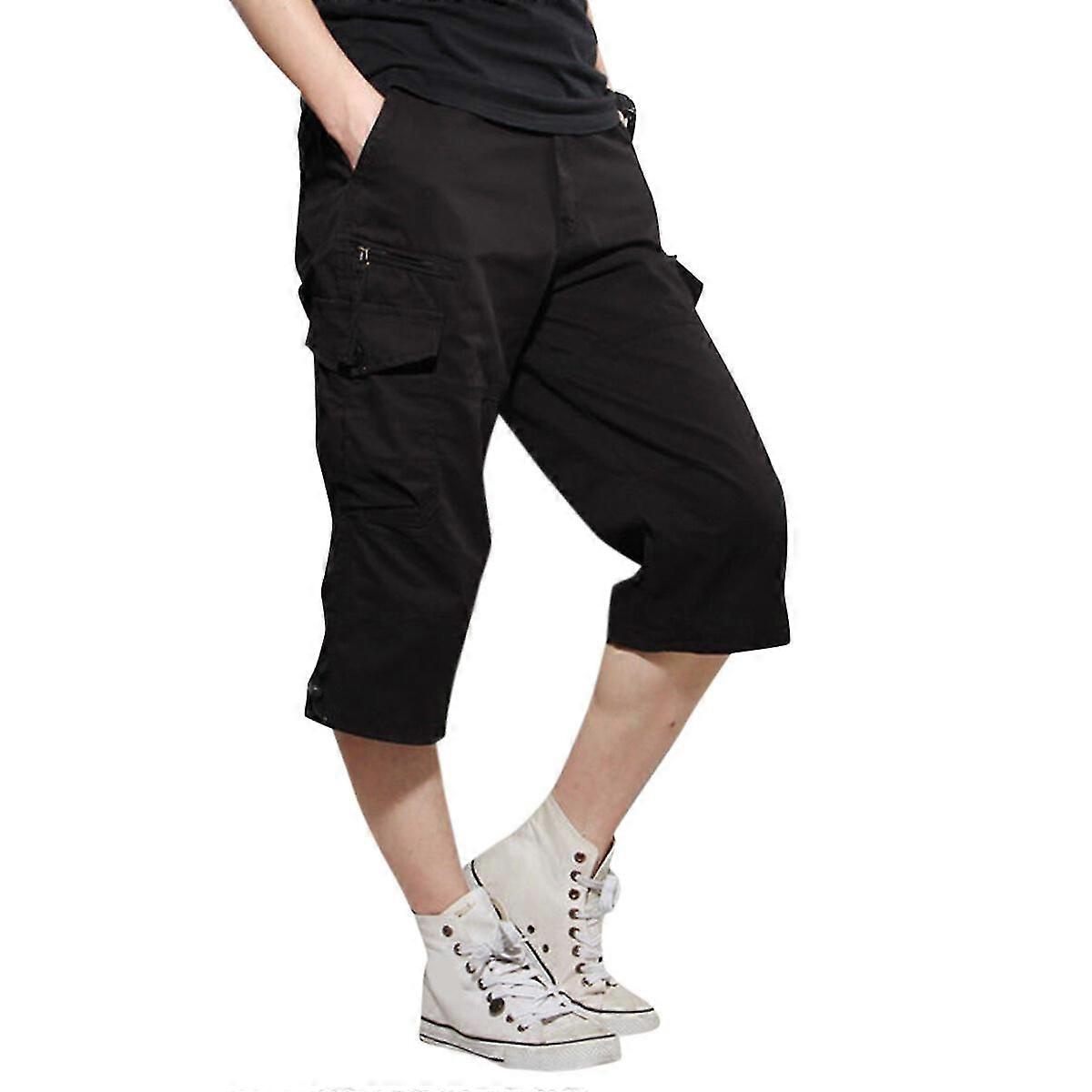 Mens Multi-Pocket Cargo Cropped Pants