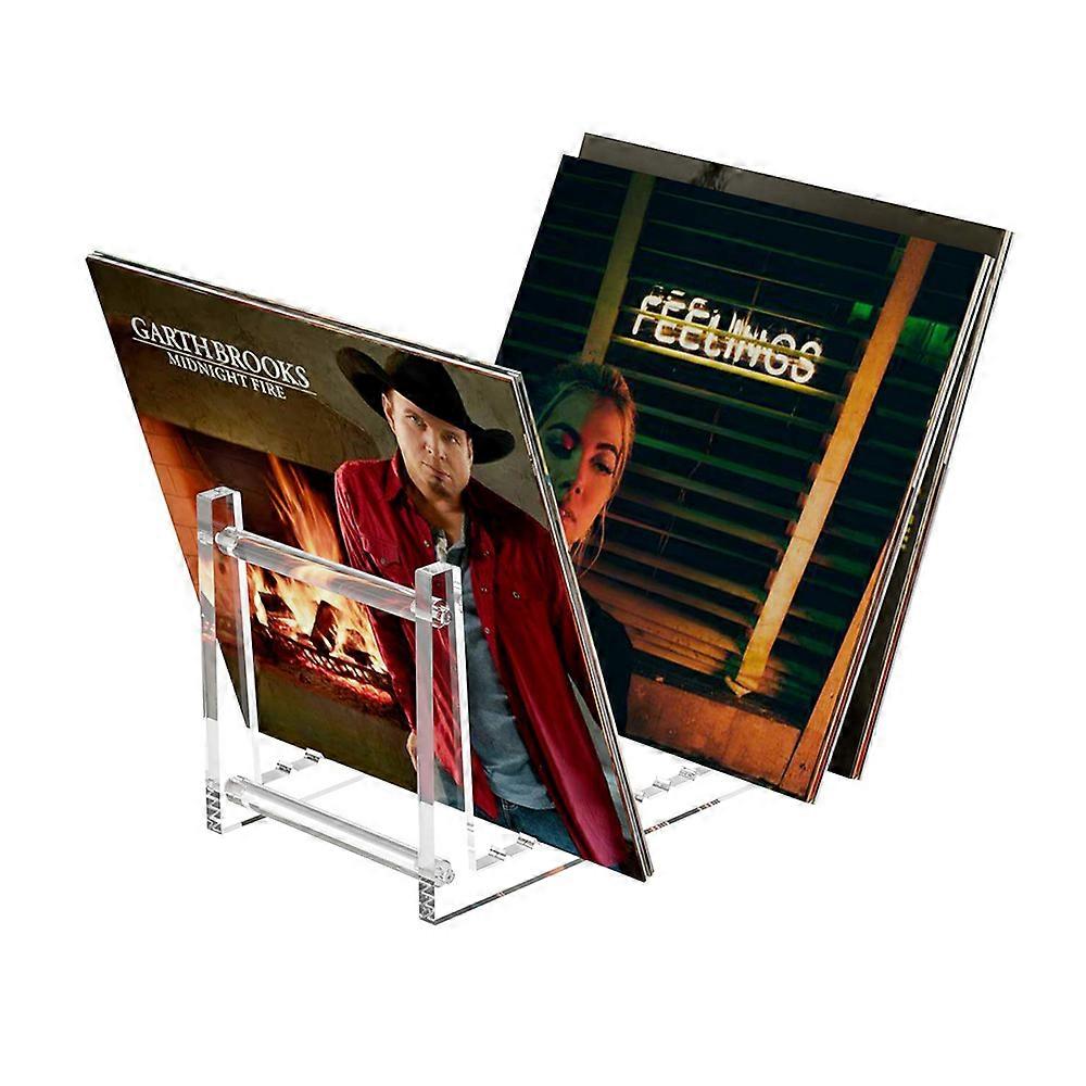 Record Storage with 12 Non-Slip Grooves for 50 or More Vinyl Records | 13.7x6.65x7.5 Inch - Transparent