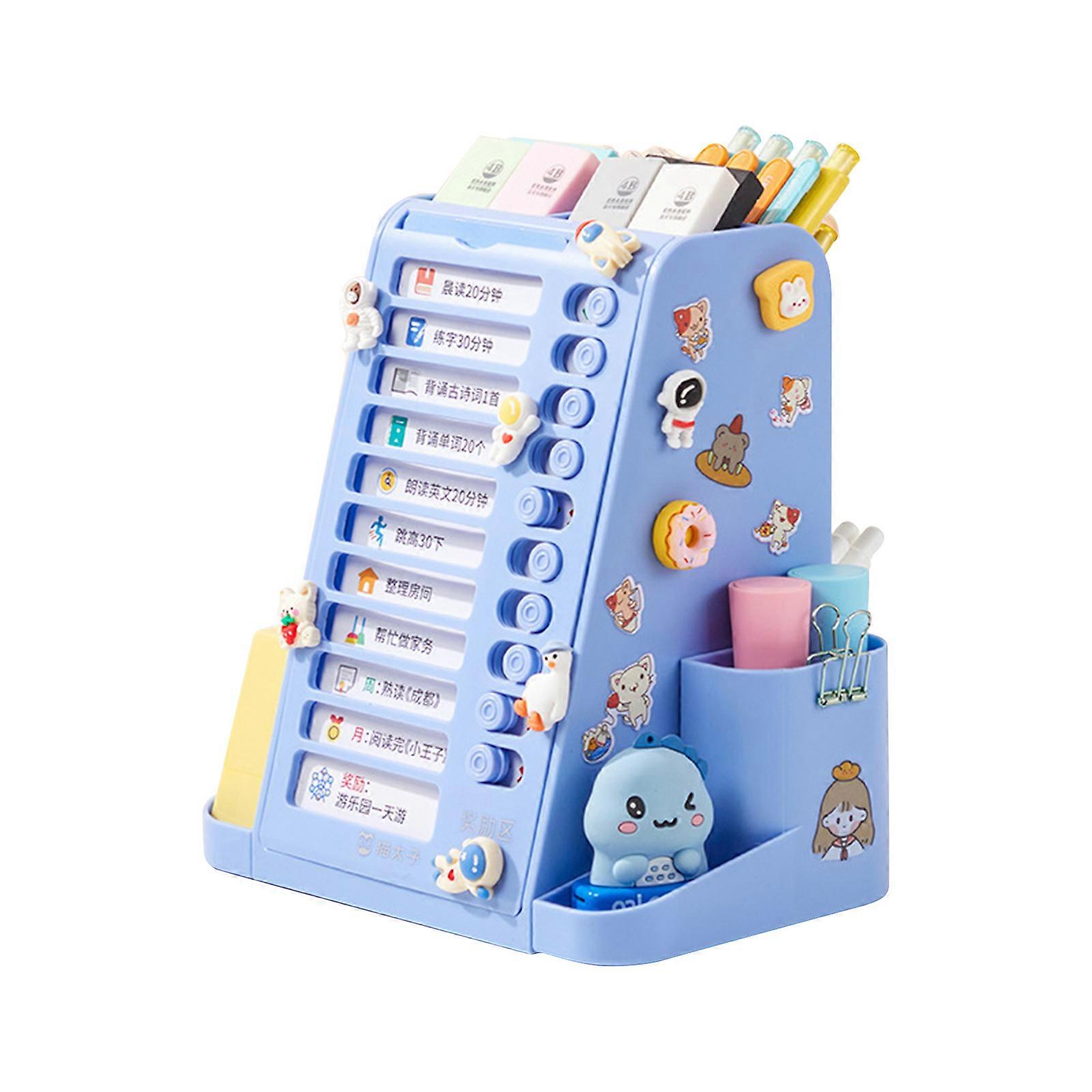 Student Task Planning Board Multifuntional Self Discipline Punch Board, 2-in-1 Pen Holder Self-discipline Punch Board Blue