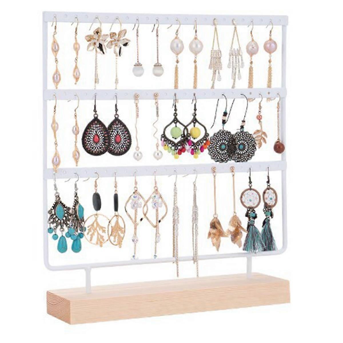 White 3-Layers 72-Holes Earring Storage Rack Jewelry Display Stand