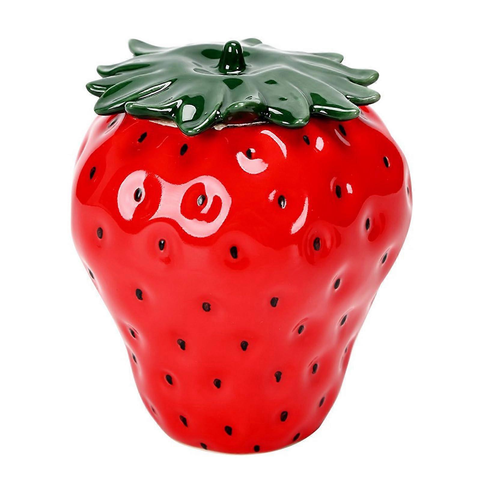 Strawberry Shaped Jar with Lid, Ceramic Cookie Jar, Kitchen Storage, Candy Jar for Tea, Coffee, Spices (Red)