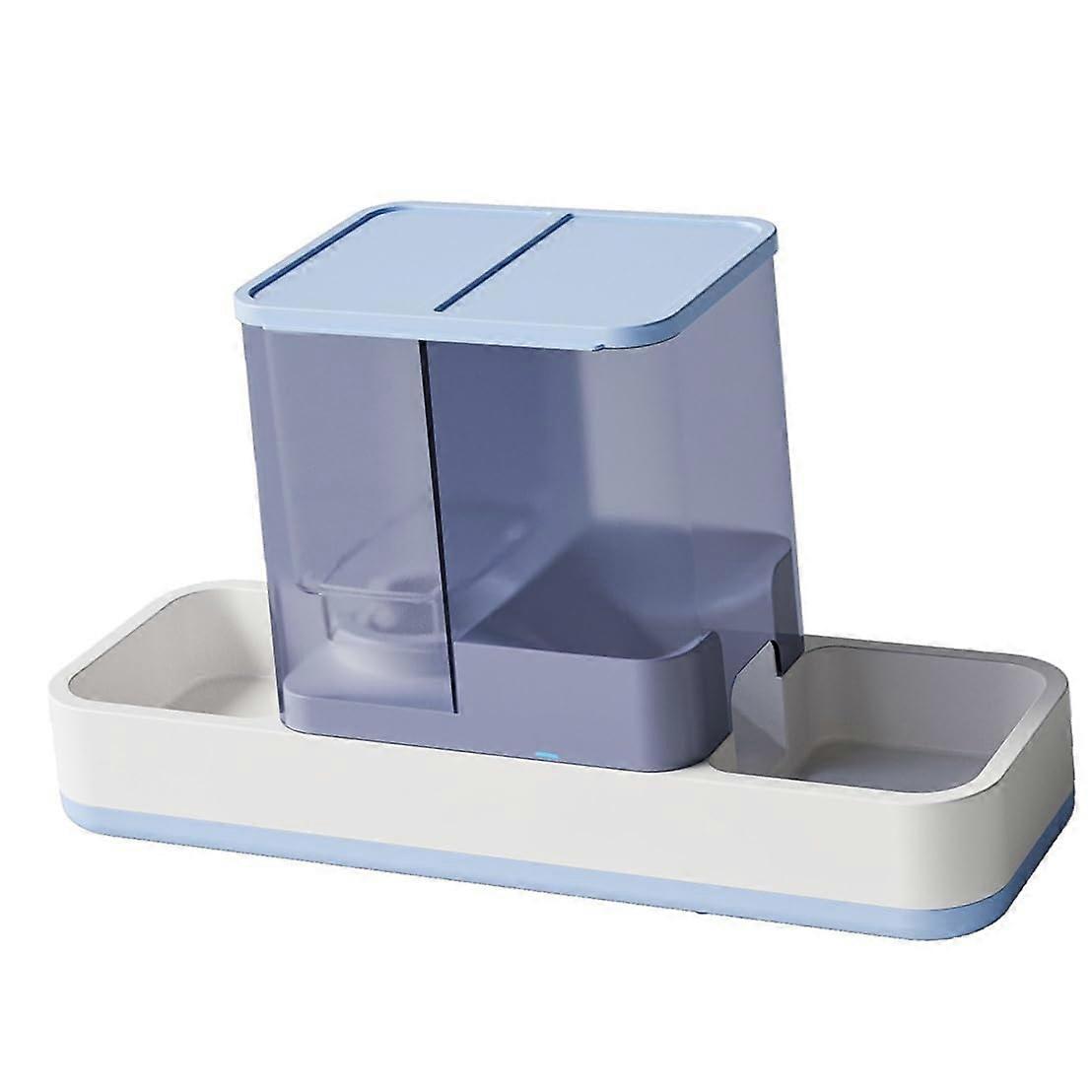 Large Capacity Kitty Automatic Pets Feeder And Water Dispenser Set Blue Color Cat Auto Feeder And Water Dispenser System