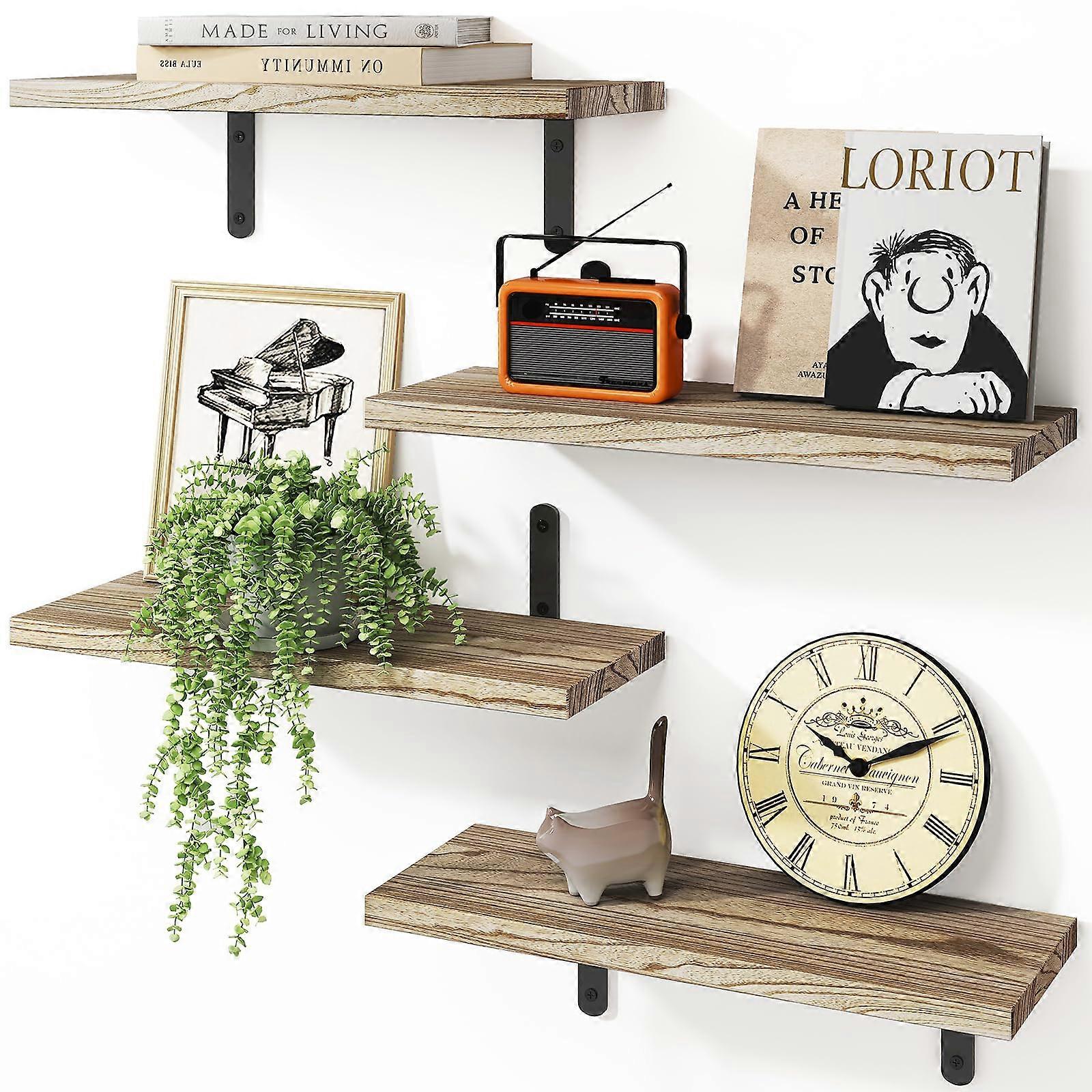 Wall Floating Shelves, 4 Sets of Wooden Wall-Mounted Shelves for Room Decor and Storage, Rustic Style, Easy Installation