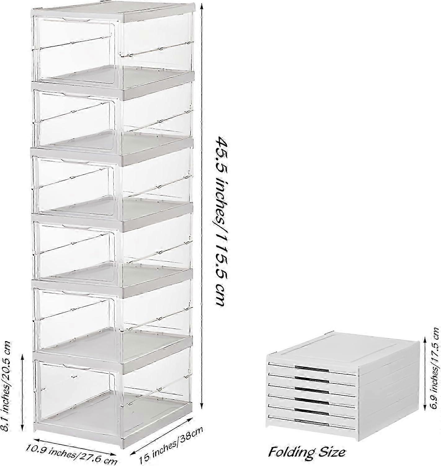 1PCS Plastic Shoe Organizer - Stackable and Foldable 6-Tier Shoe Boxes for Closet, Clear and Space-Saving Sneaker Containers