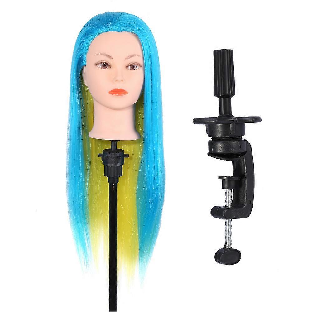 26 Inch Colorful Rainbow Synthetic Fiber Mannequin Head Hairdresser Training Head Blue