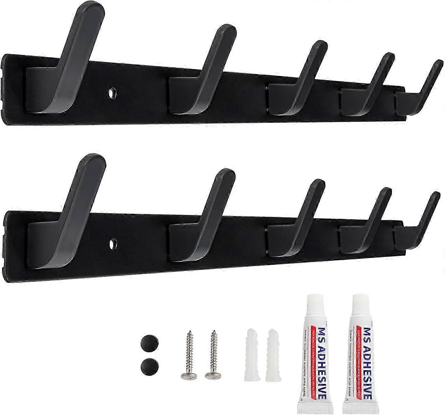 Wall Coat Rack Wall Hook with 2 Pieces 5 Hooks for Entrance Bathroom Kitchen Two Installation Methods