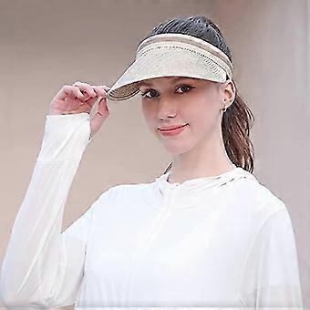 Women's Large Brim Beach Straw Golf Sun Hat, Beige