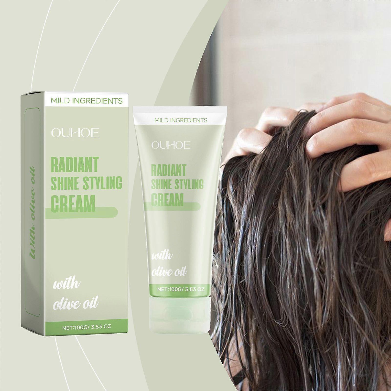 100g OUHOE Shine Styling Cream Olive Oil Finish for Smooth, Glossy Hair