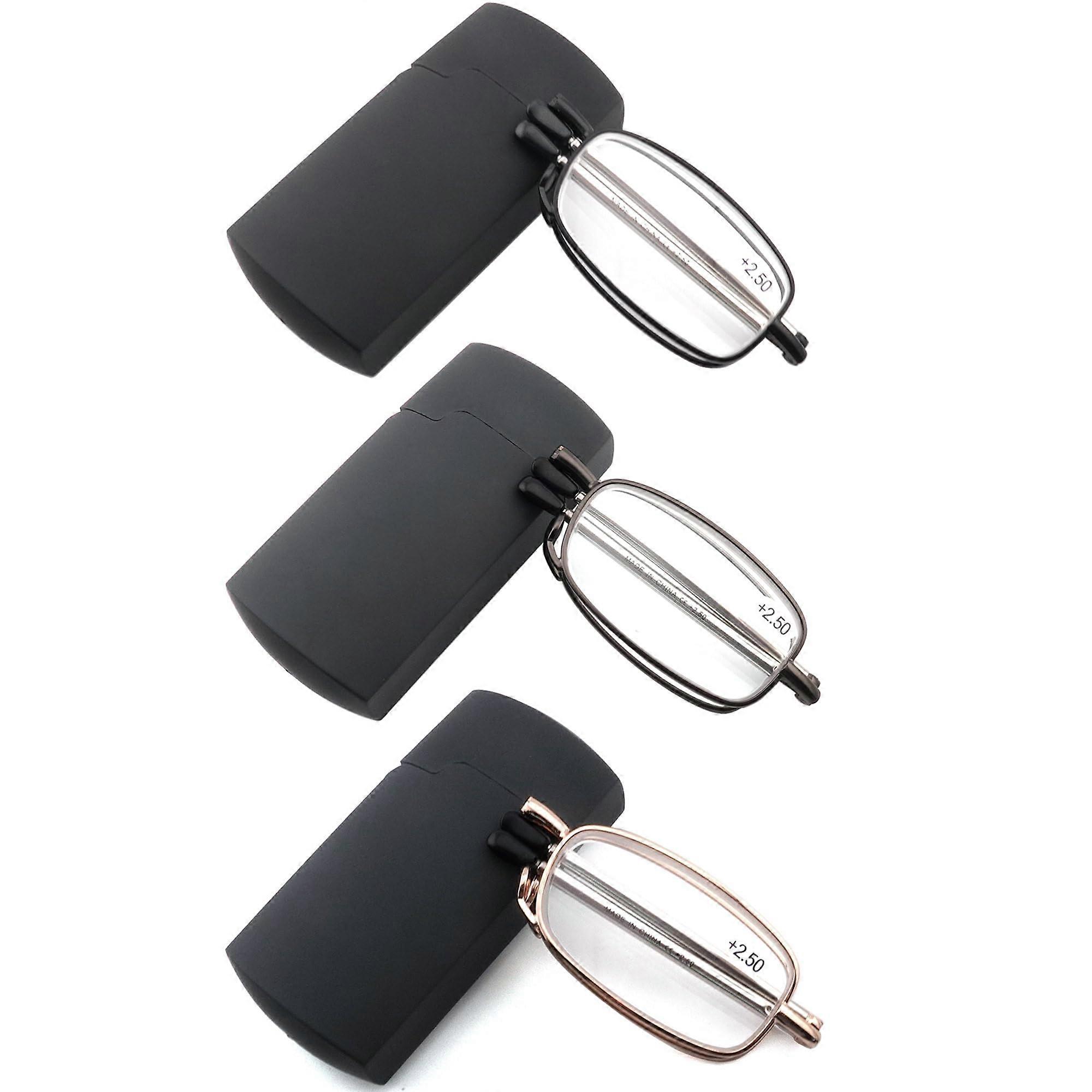 Folding Reading Glasses 3 Pack for Women and Men, Compact Spring Hinge Readers with Protective Case, Portable Size