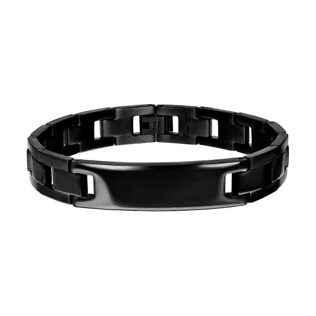 ステンレス鋼ブラックトーンメンズファッションブレスレット8.5インチ12mm幅リンクブレスレット男性用